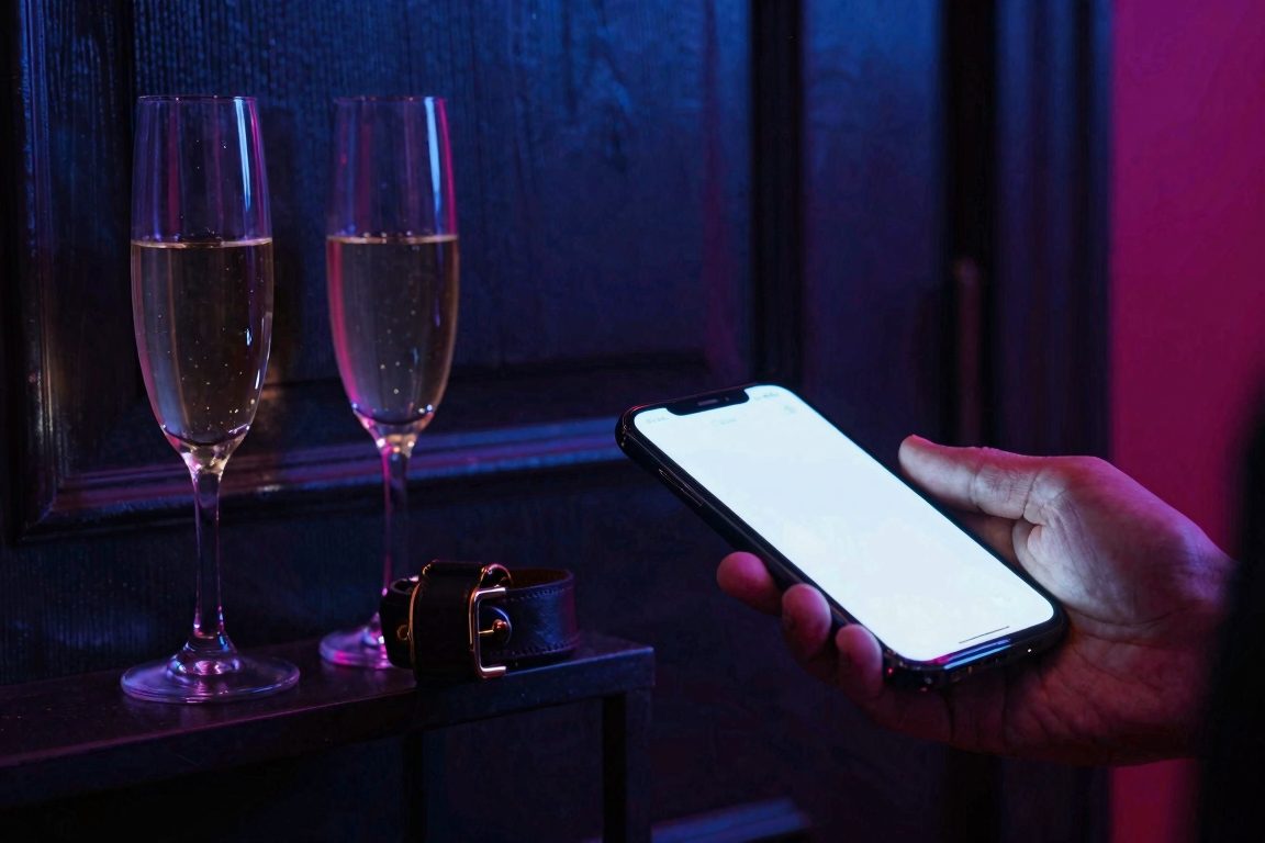 Téléphone rangé et porte entrouverte dans un club libertin, pour rappeler les règles de discrétion