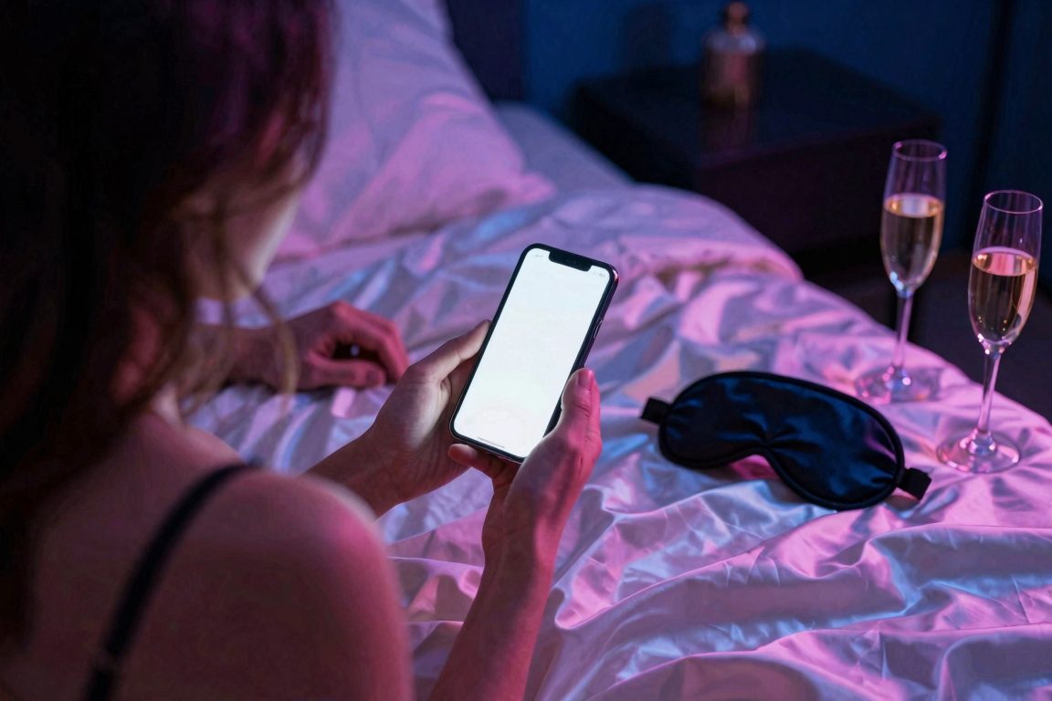 Couple européen partageant un moment intime avec un téléphone sans texte