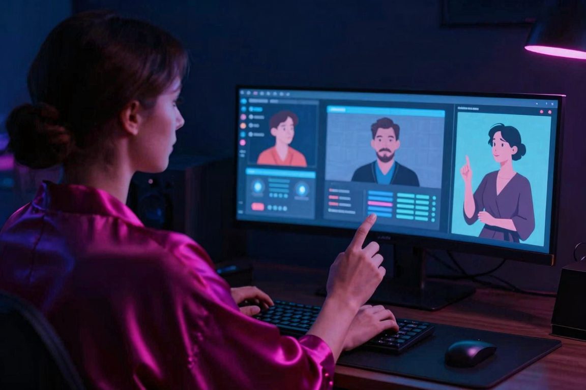 Silhouette adulte devant des interfaces lumineuses pour comparer les outils d’intelligence artificielle