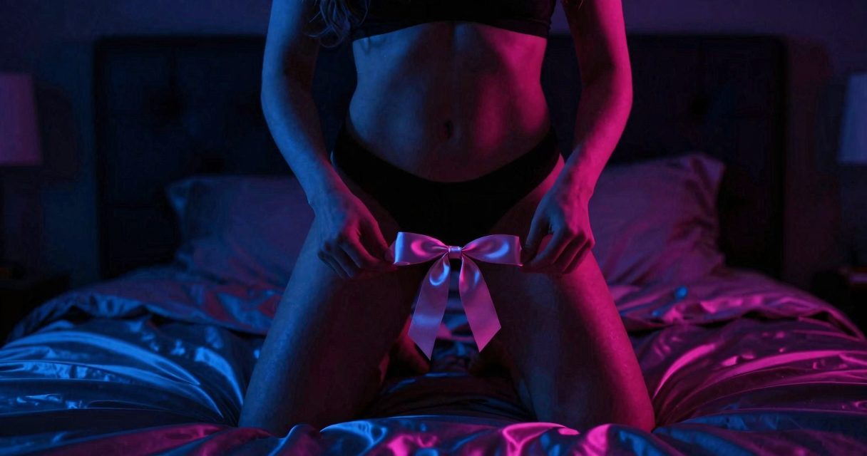 Dominant ou soumis : couple européen dans une chambre néon, entre attente, contrôle et consentement